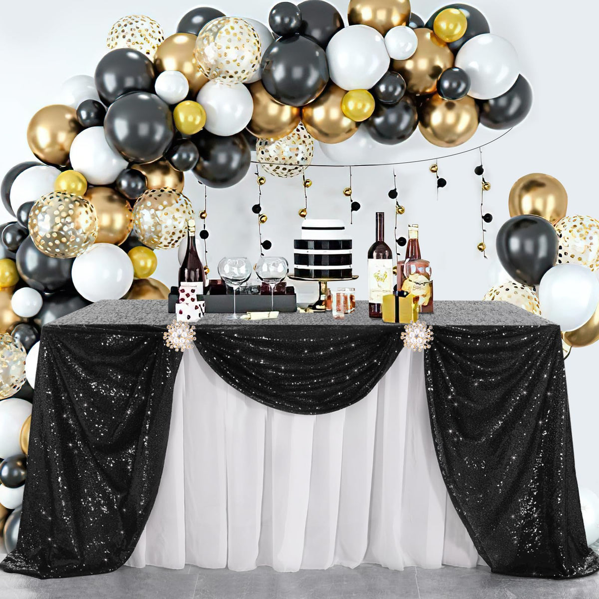 B-COOL Black Sequin Tablecloth, 50x80 Inch
