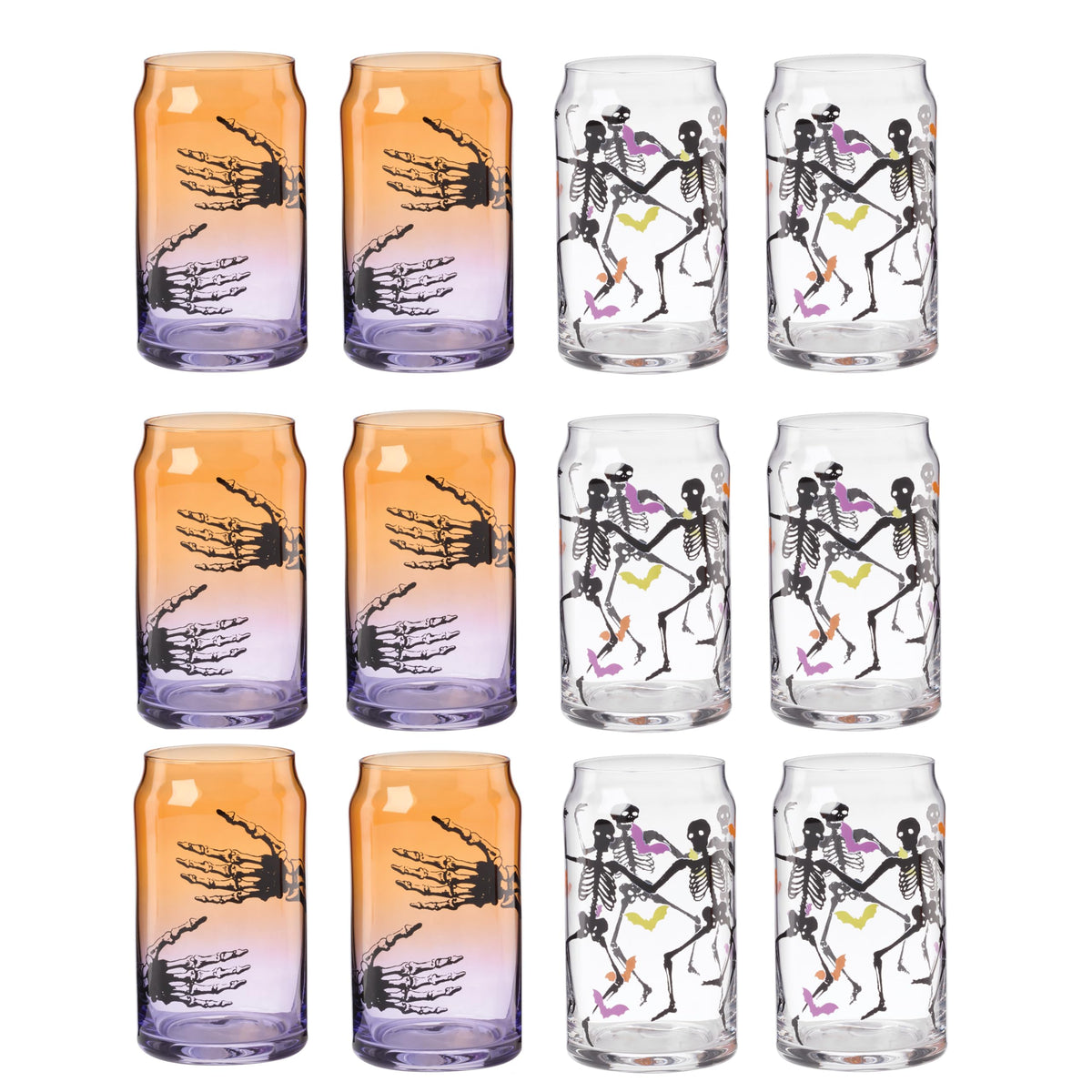 Cambridge Halloween Skeleton Can Glasses, 16 oz, Set of 12