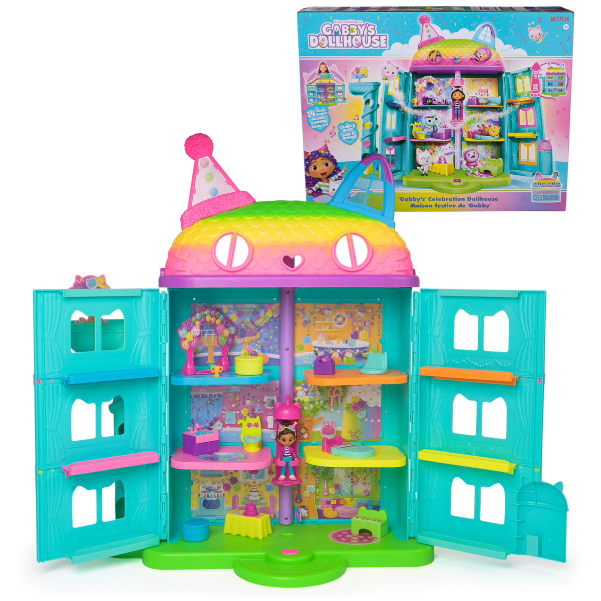 DreamWorks Gabby's Dollhouse, 14 Piece Celebration Dollhouse, 25 Inch