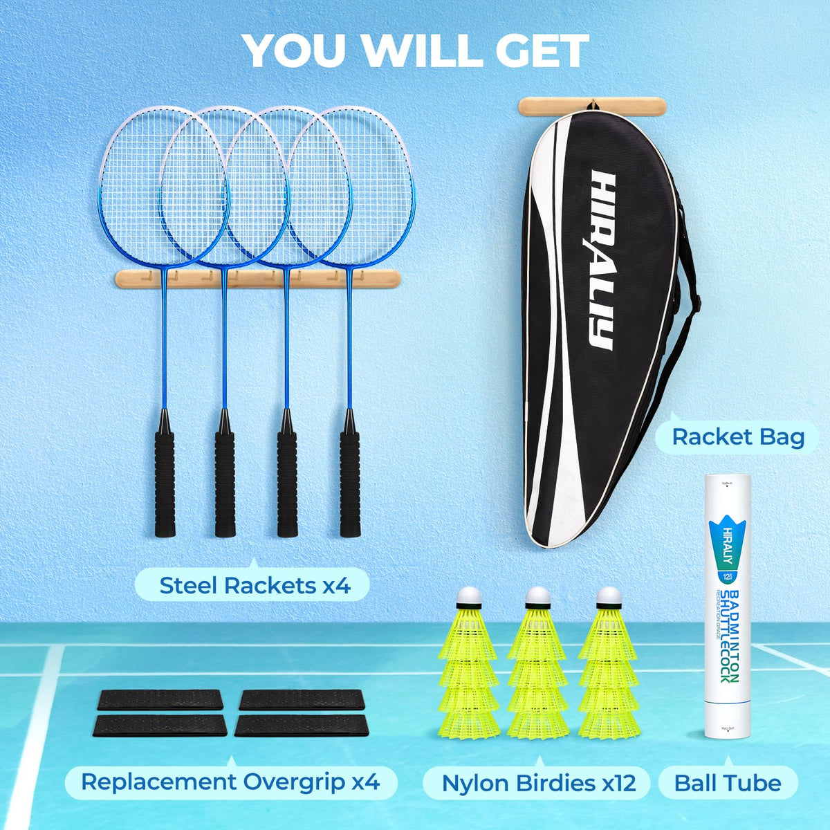 HIRALIY Badminton Rackets Set, 4 Pieces