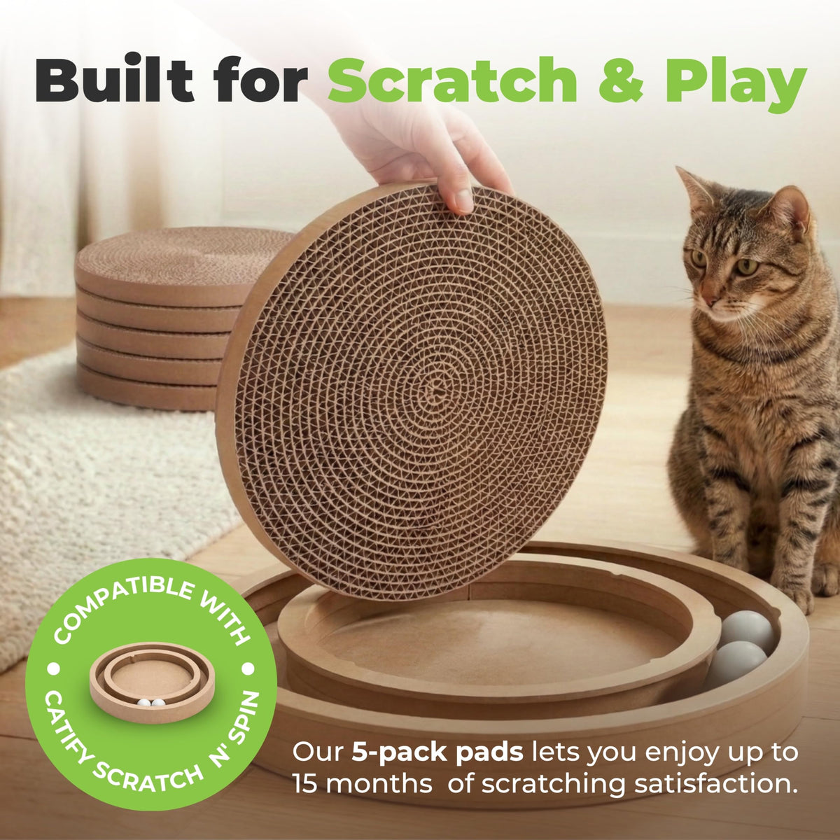 Best Pet Supplies Catify Spin and Scratch Replacement Pads, 5 Pack