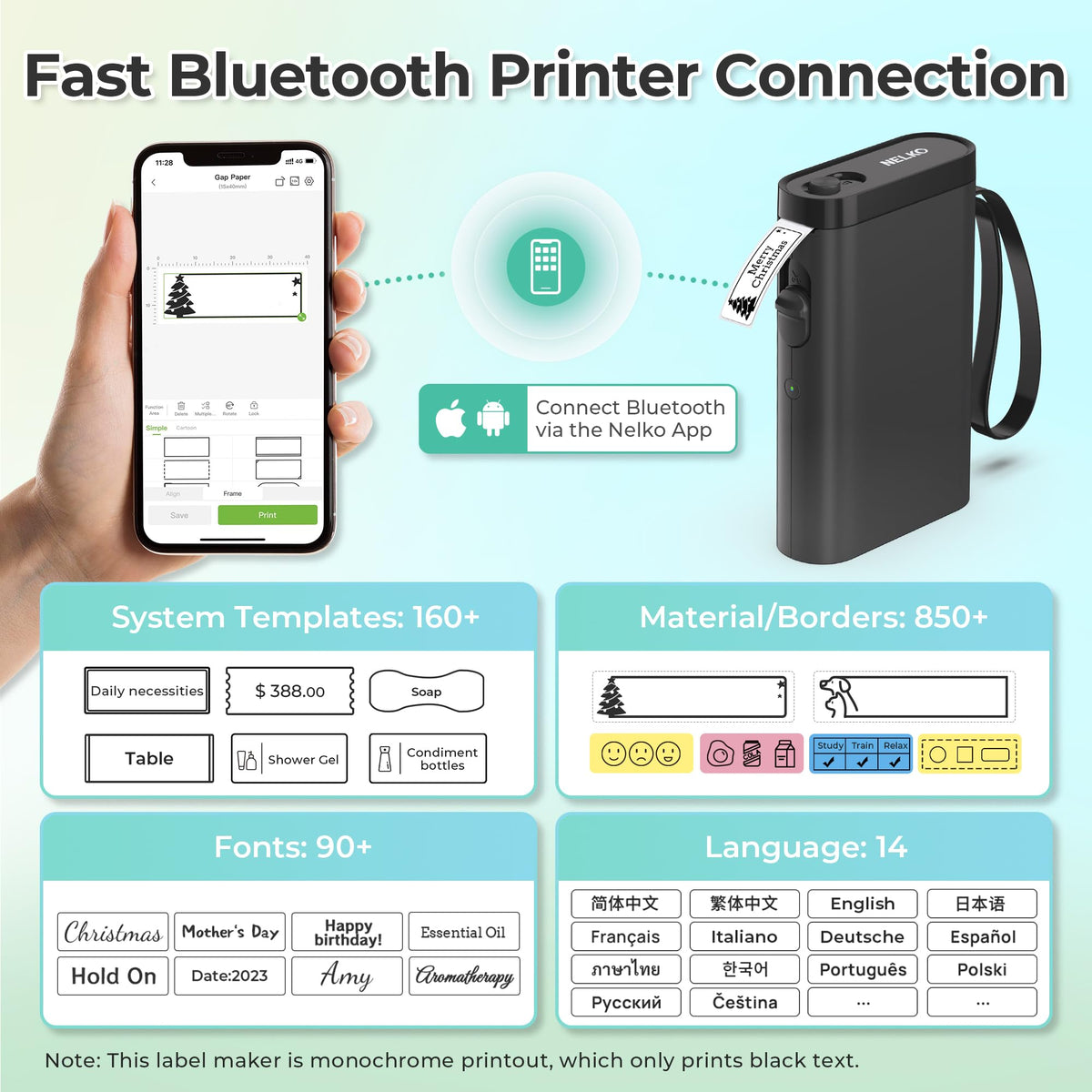 P21 Portable Bluetooth Label Maker with Tape, Black
