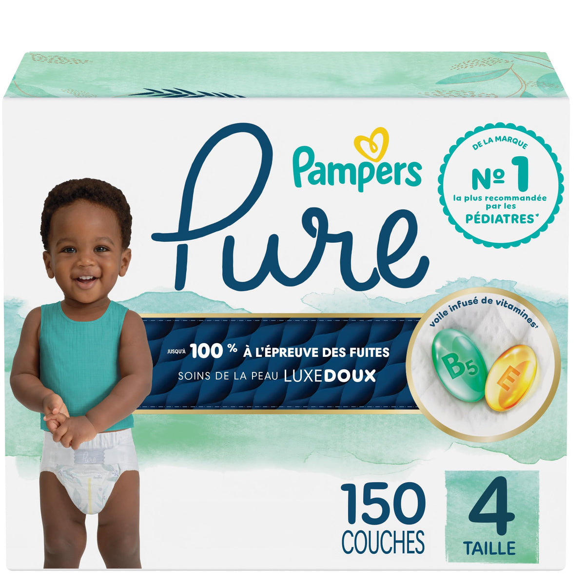 Pampers Pure Baby Diapers, Size 4 (22-37 lbs), 150 Count