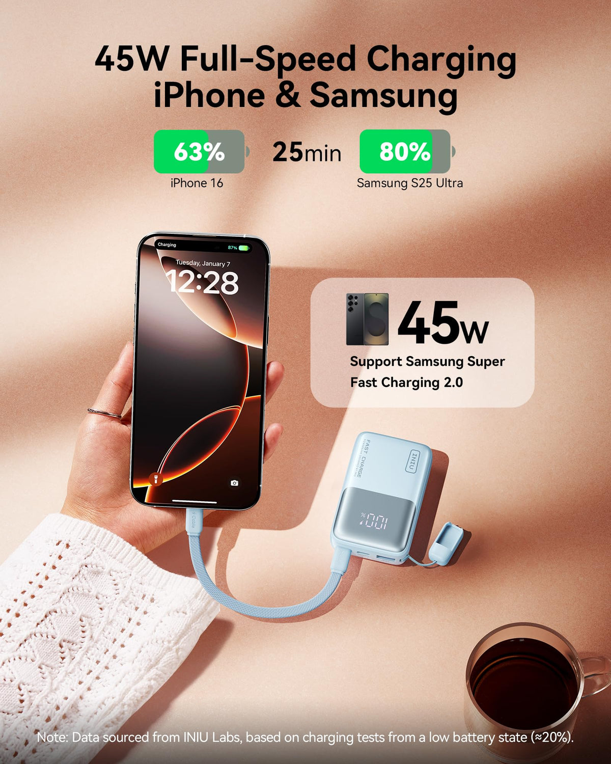 INIU Ultra Mini Power Bank, 10000mAh 45W, Beige