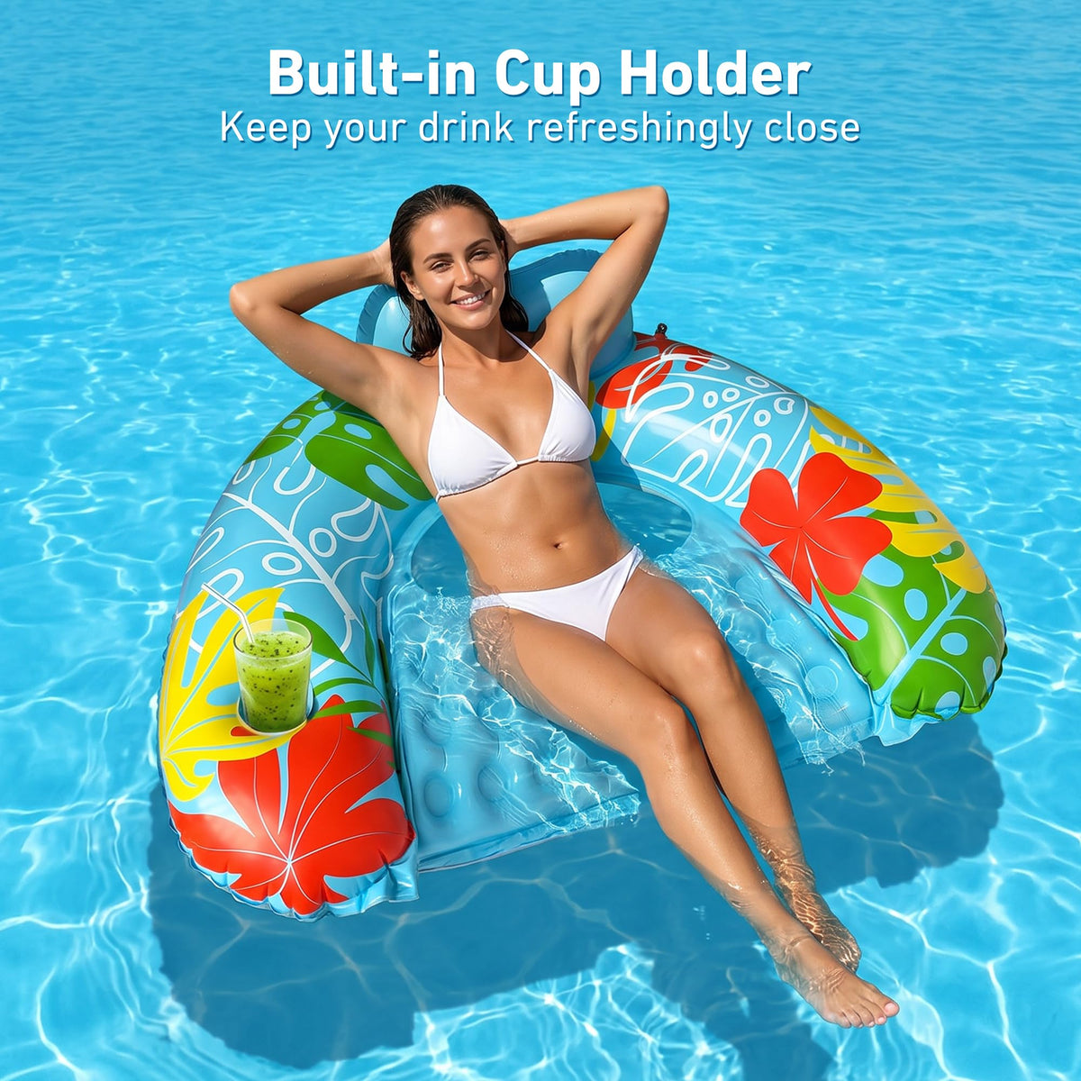 SEETOHOME Inflatable Pool Float Chairs with Cup Holder (3 Pack)