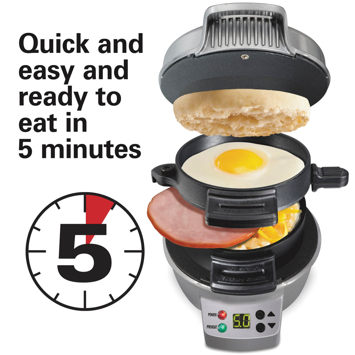 Hamilton Beach Breakfast Sandwich Maker, Digital Timer, 600 W, 25478RC