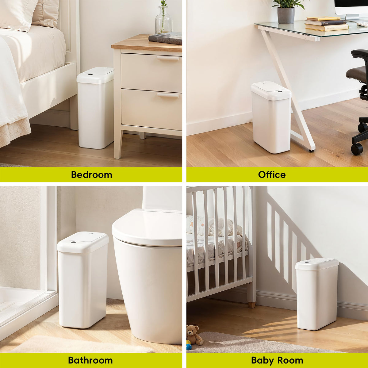 EKO Automatic Slim Touchless Bathroom Trash Can, 2.6 Gal, White