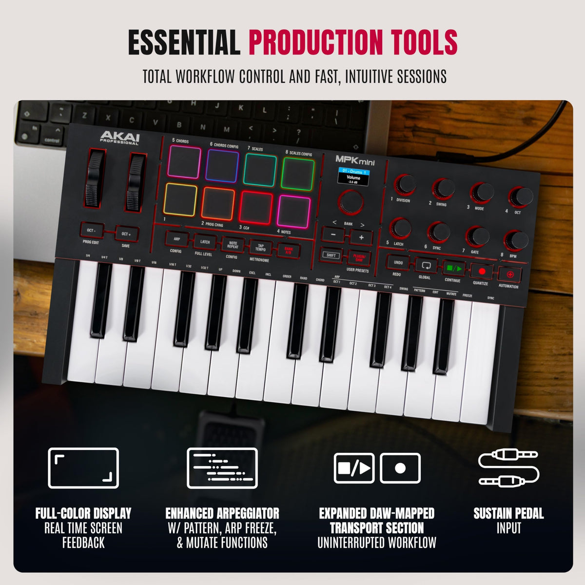 Akai Professional MPK Mini IV 25-Key MIDI Keyboard Controller, Black