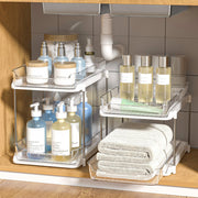 Delamu 2-Tier Under Sink Organizer with Dividers, White, 2 Pack