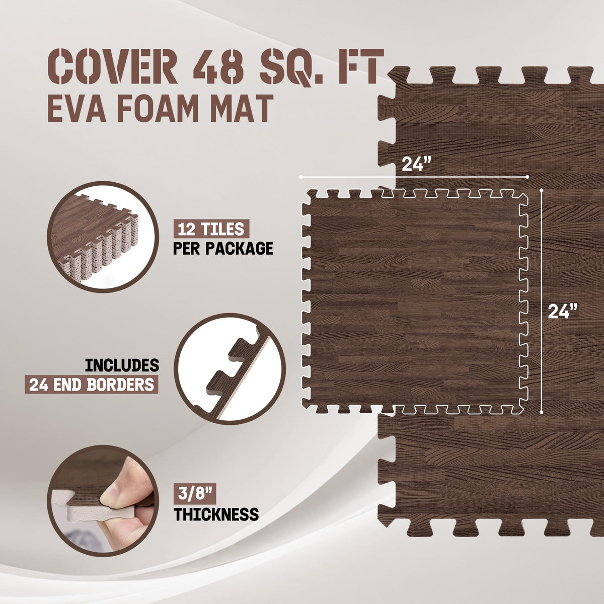 Yes4All EVA Interlocking Puzzle Floor Tiles, Dark Oak Wood, 4.46 m2