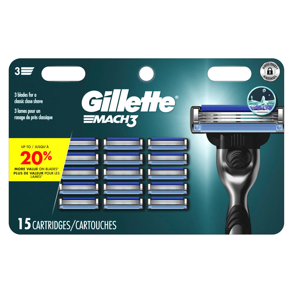 Gillette Mach3 Men's Razor Blade Refills, 15 Refills