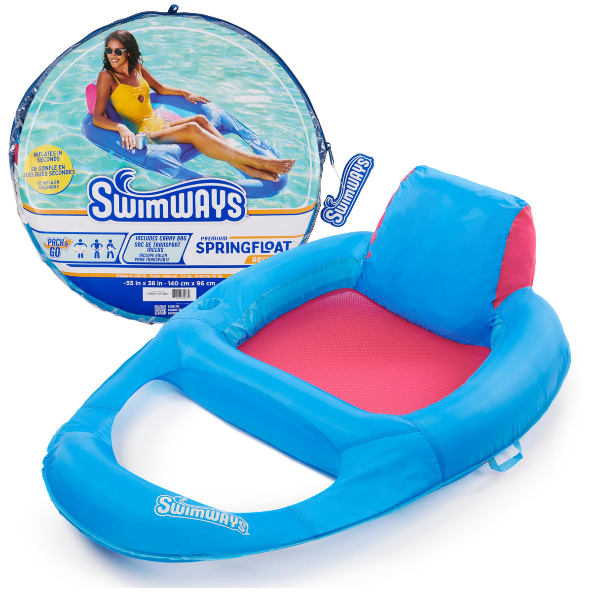 SwimWays Spring Float Recliner Pool Lounger, Ages 15 and Up