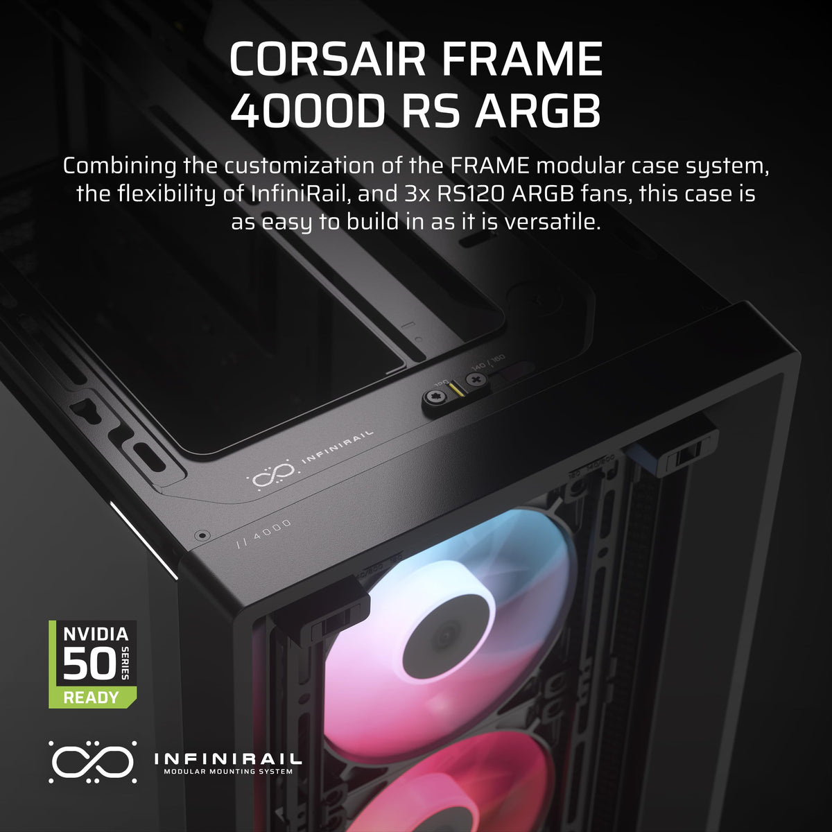 Corsair Frame 4000D RS ARGB Modular Mid-Tower ATX PC Case, Black
