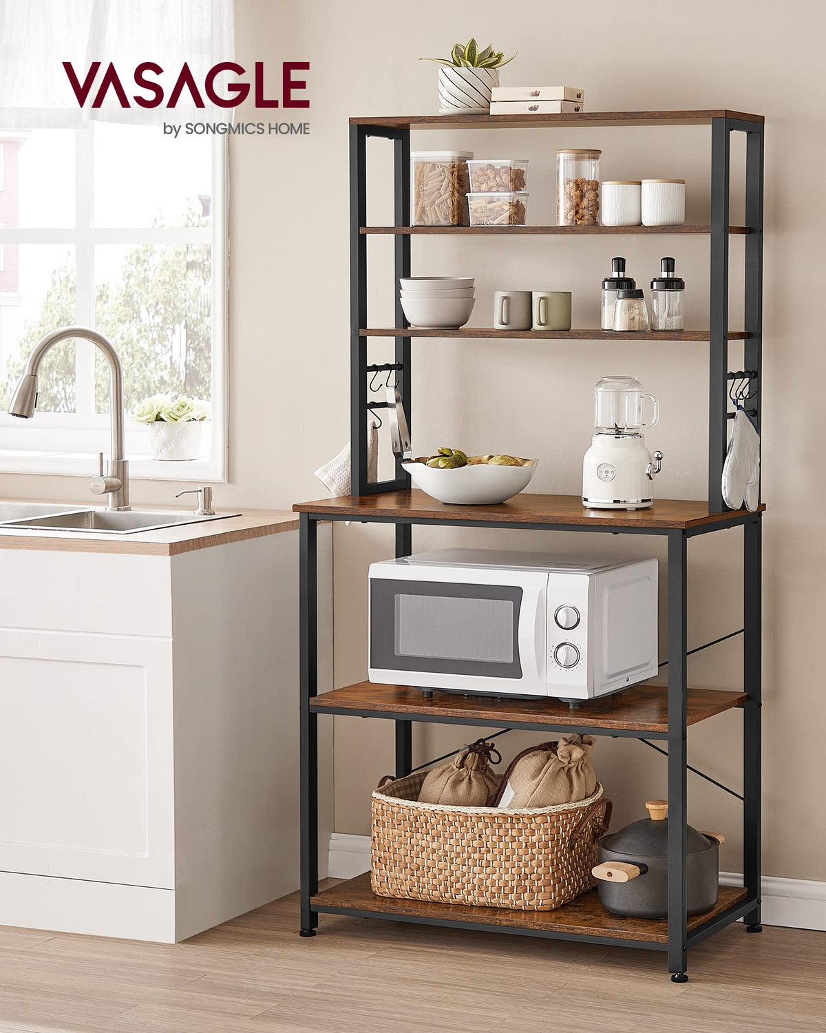 VASAGLE Coffee Bar Baker's Rack, 6-Tier, Rustic Brown, UKKS019B01