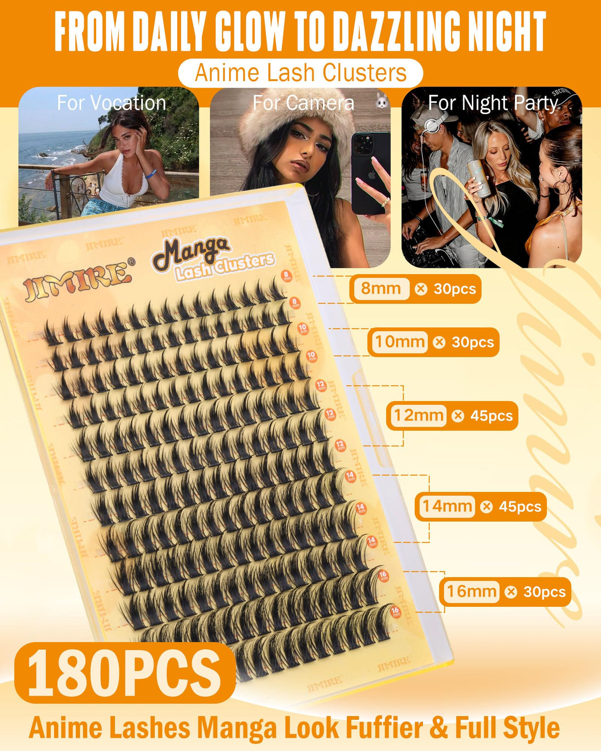 JIMIRE Natural Lash Clusters Extensions, 180 Pcs, D Curl