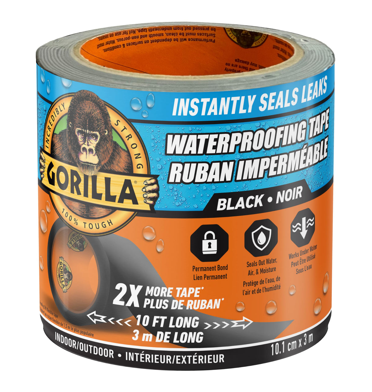 Gorilla Waterproof Patch & Seal Tape, 4 in x 10 ft, Black