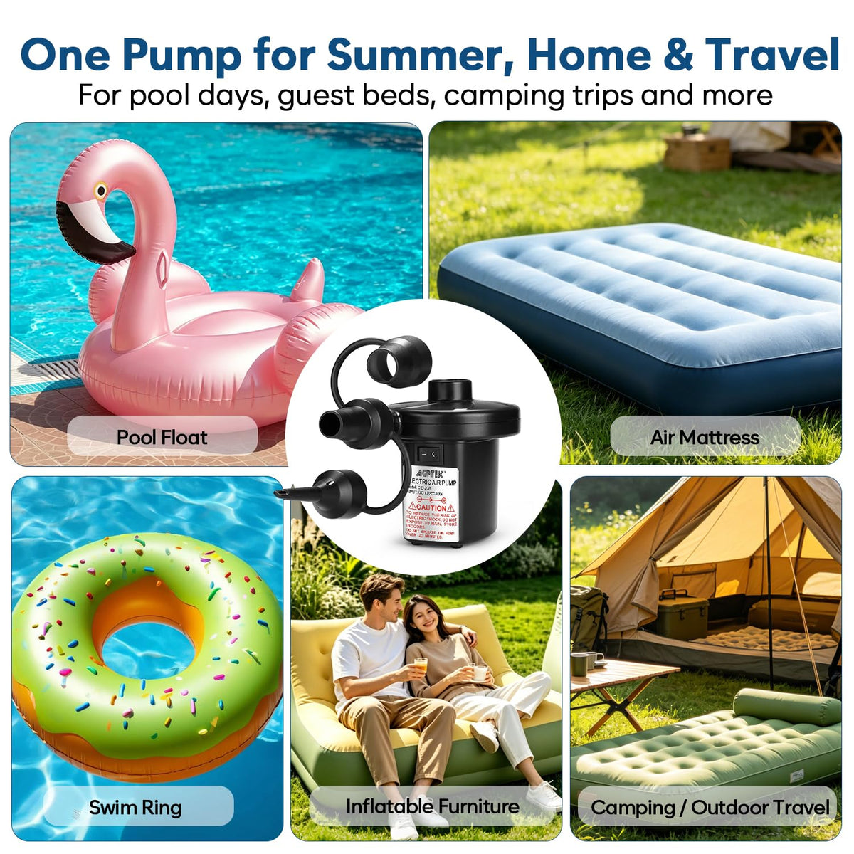 AGPtEK Portable Electric Air Pump with 3 Nozzles