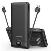 VEGER Portable Charger with Built-in Cables, 10000mAh, Black