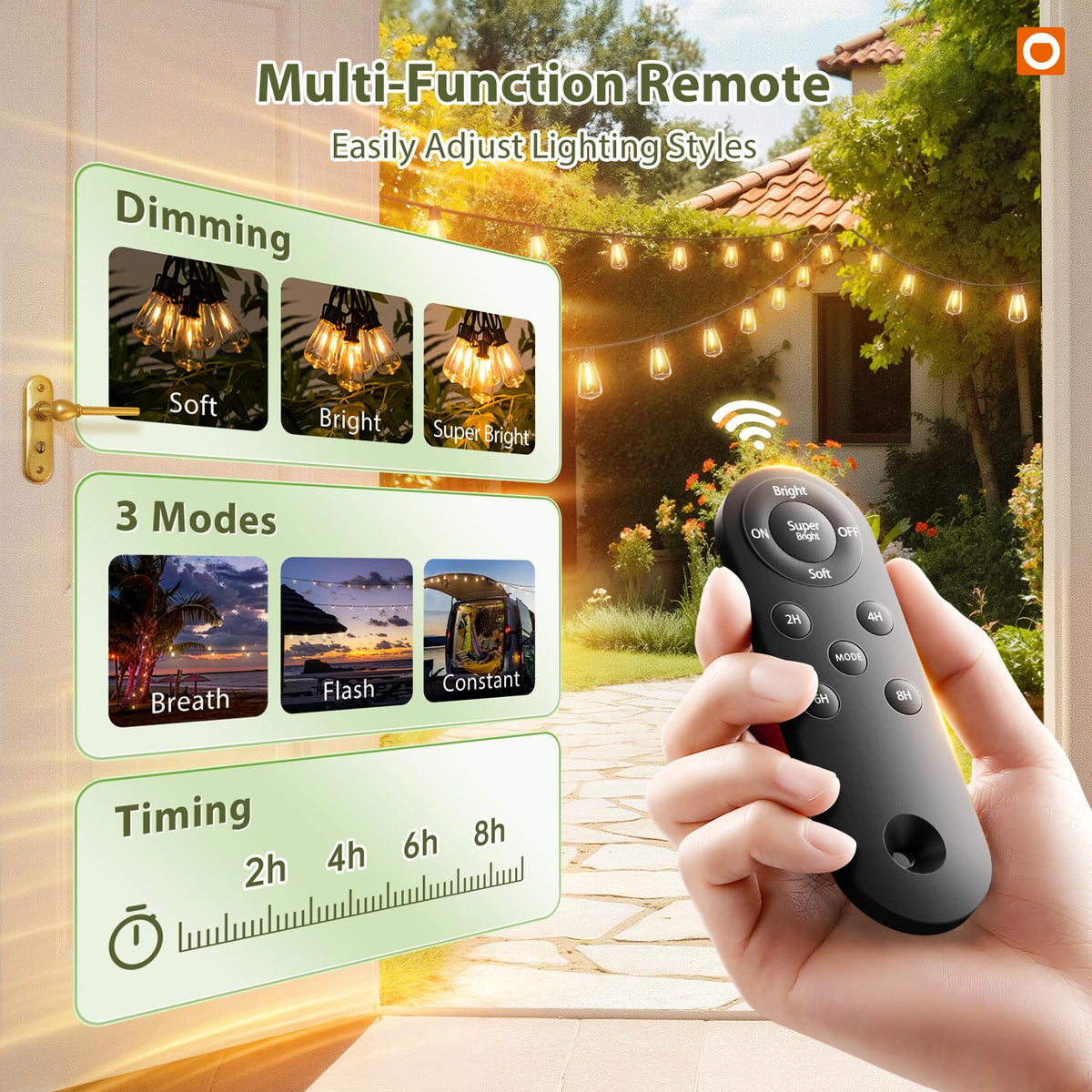 addlon 42 ft Solar Outdoor String Lights with Remote and USB