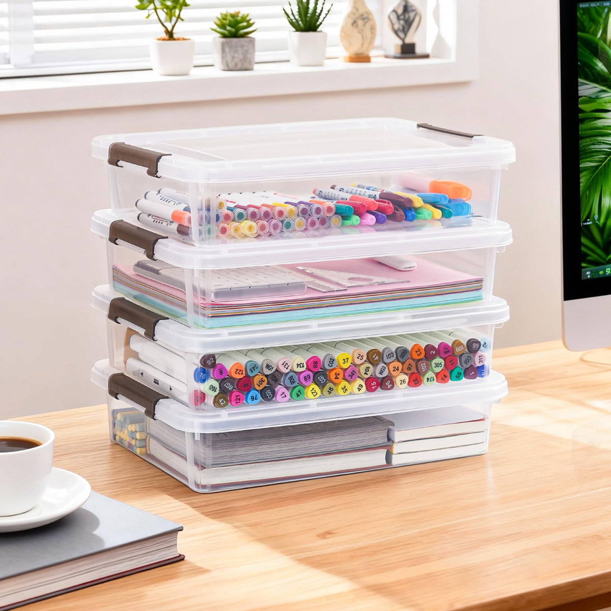 Citylife Plastic Storage Bins with Latching Lids, 3 Pieces, Clear