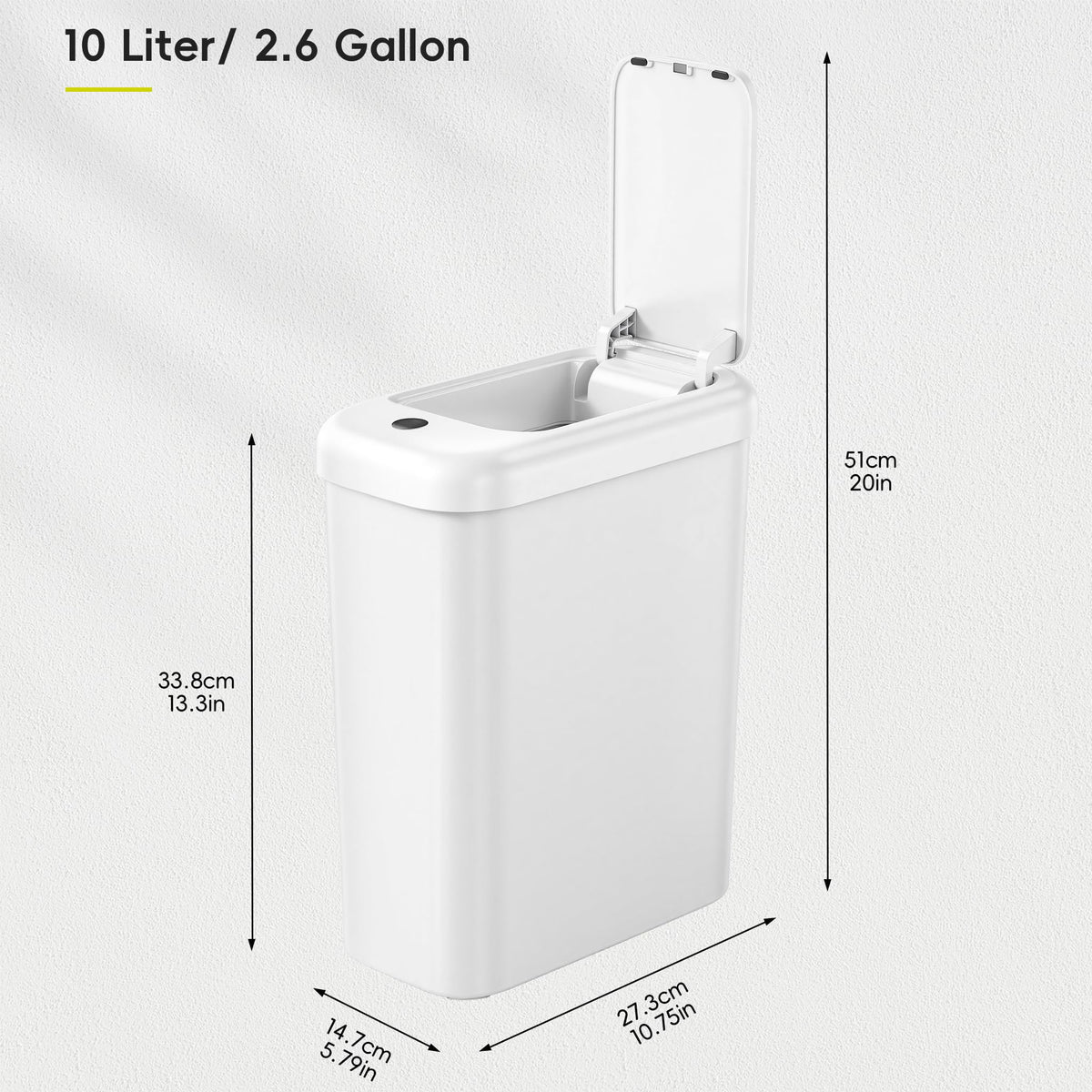 EKO Automatic Slim Touchless Bathroom Trash Can, 2.6 Gal, White