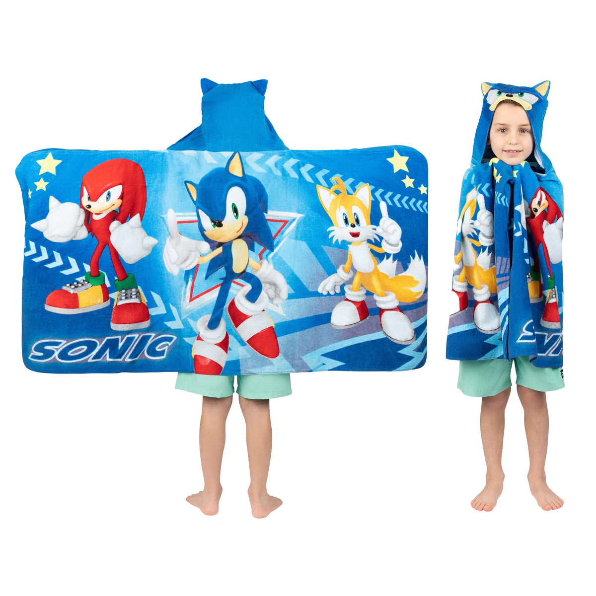 Franco Kids Hooded Towel Wrap, Sonic The Hedgehog, 24 x 50 In