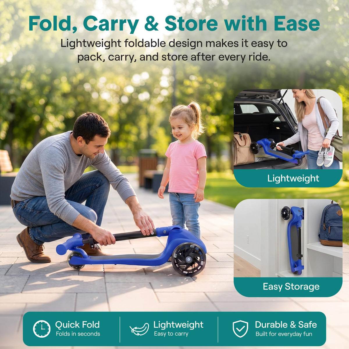 SereneLife 3 Wheel Scooter for Kids, Ages 2+, Blue