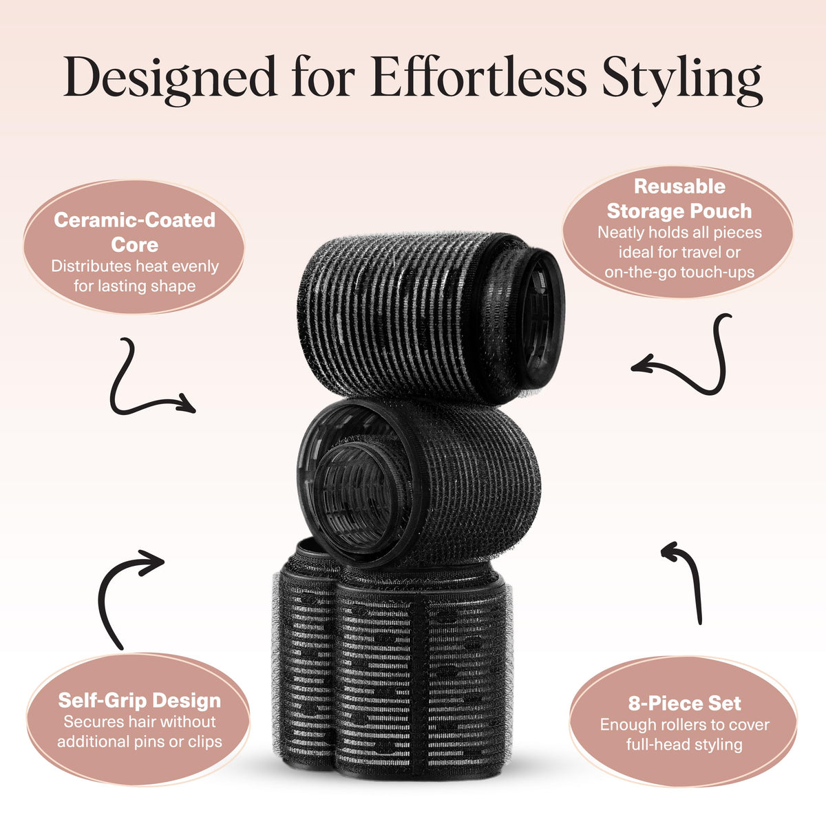 Kitsch Ceramic Thermal Hair Rollers for Women, Black
