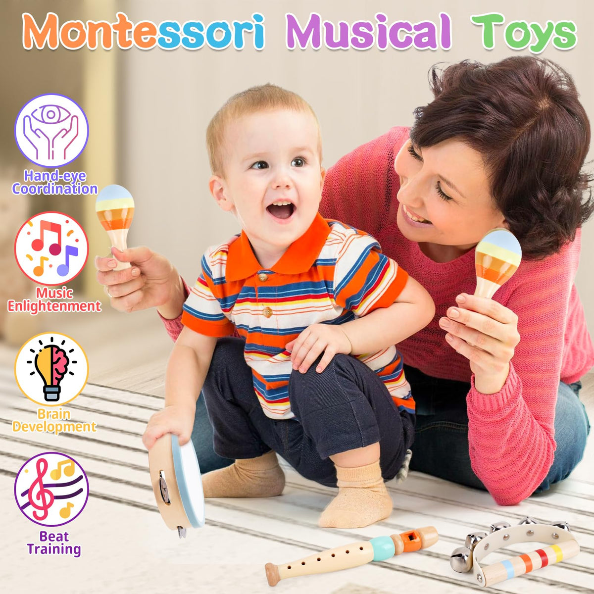 Wooden Musical Instruments for Toddlers 1-3