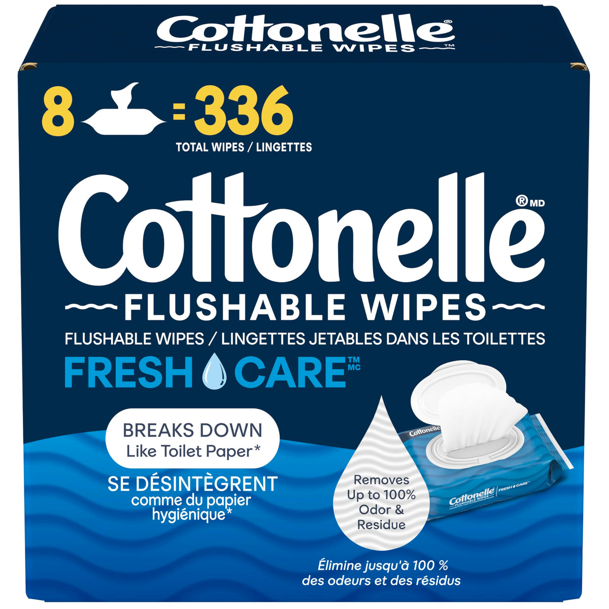 Cottonelle FreshCare Flushable Wet Wipes, 8 Packs of 42 (336 Wipes)