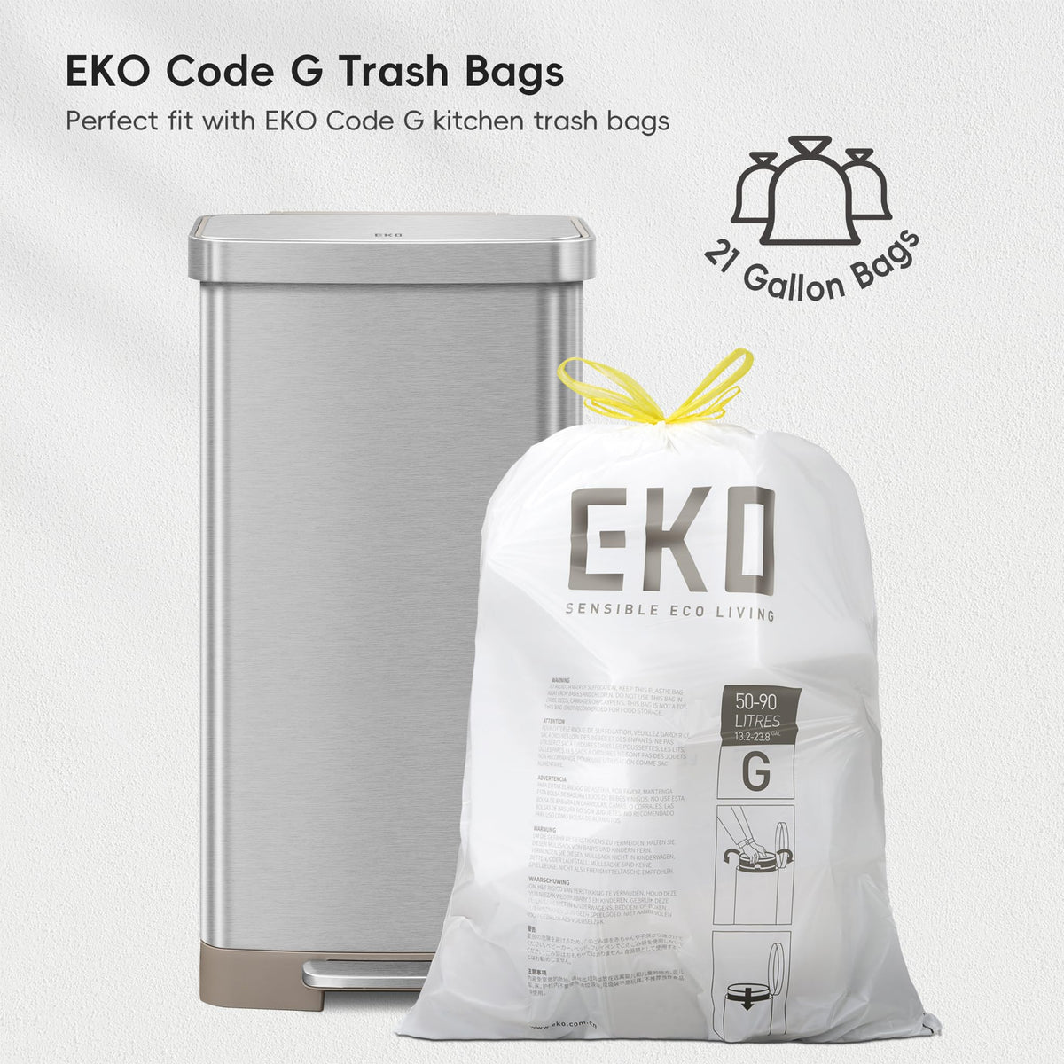 EKO Hudson Matte Stainless Step Trash Can, 75 L (20 Gal)