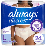 Always Discreet Sensitive Women's Underwear, Large, 24 Count