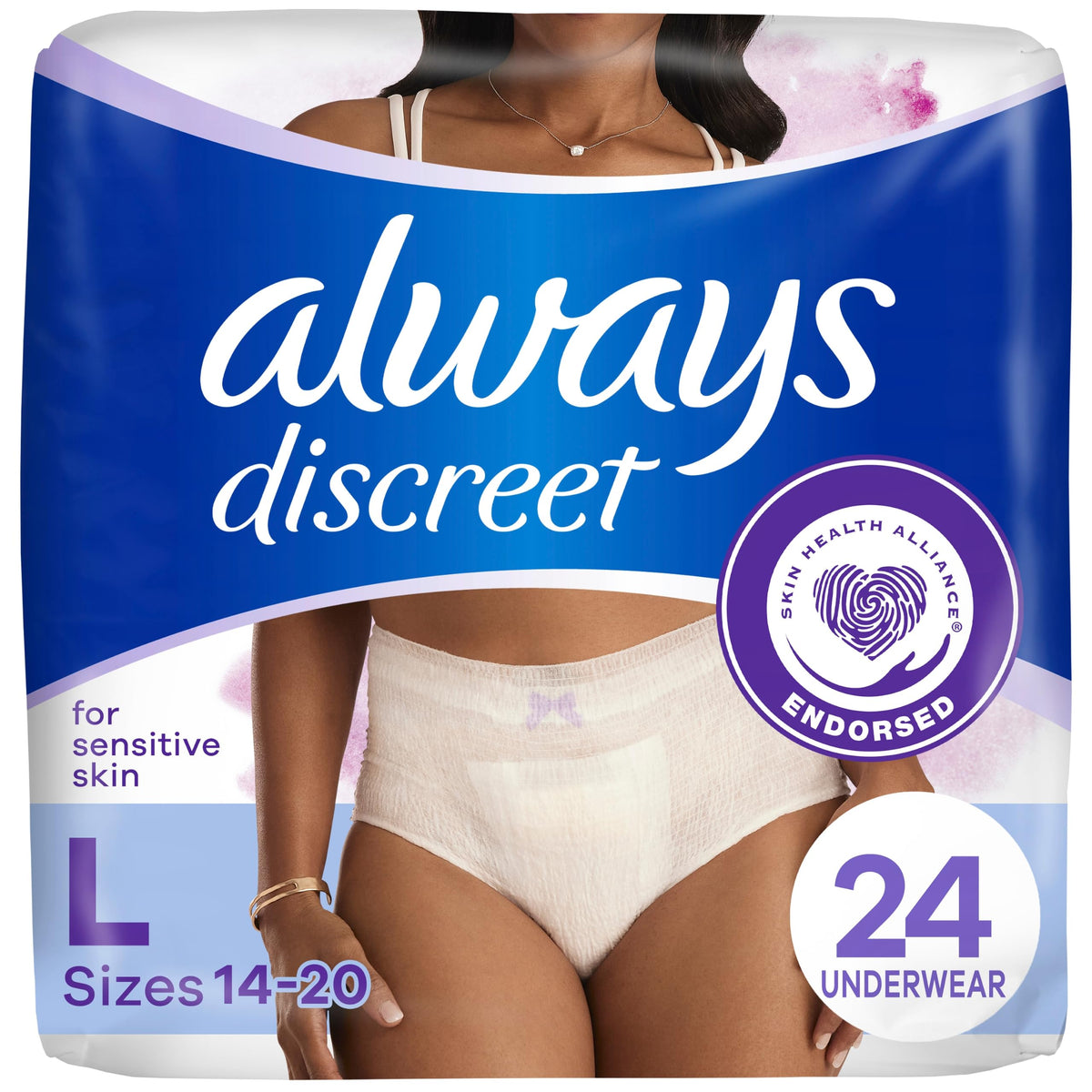 Always Discreet Sensitive Women's Underwear, Large, 24 Count