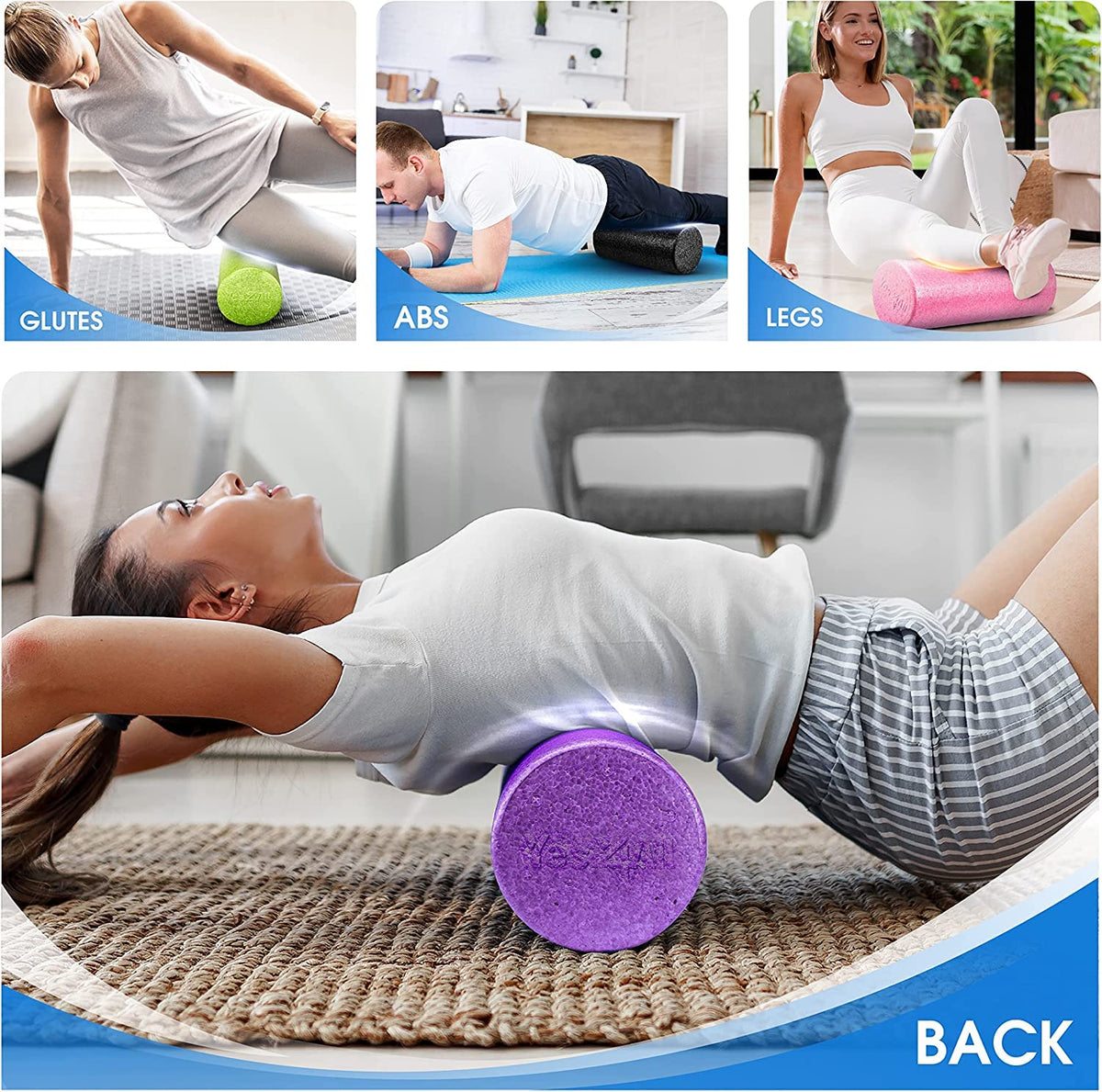 Yes4All High-Density EPP Round Back Foam Roller, 12, 18, 24, 36 Inch