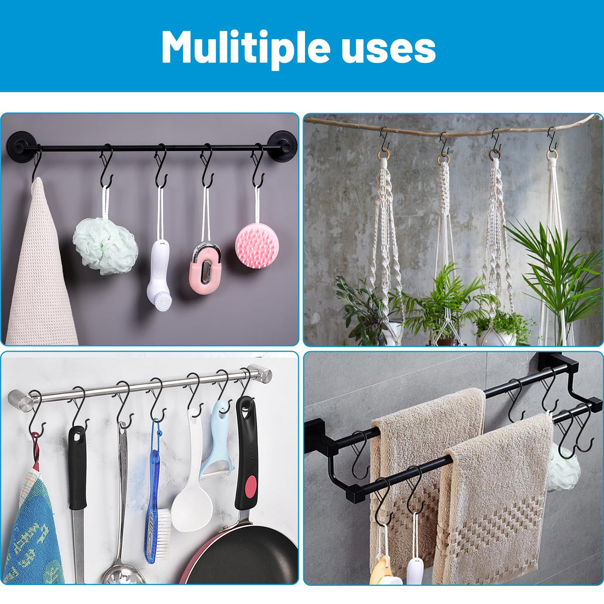 Heavy Duty S Hooks for Hanging, Black, 3.5 in, 17 Pcs