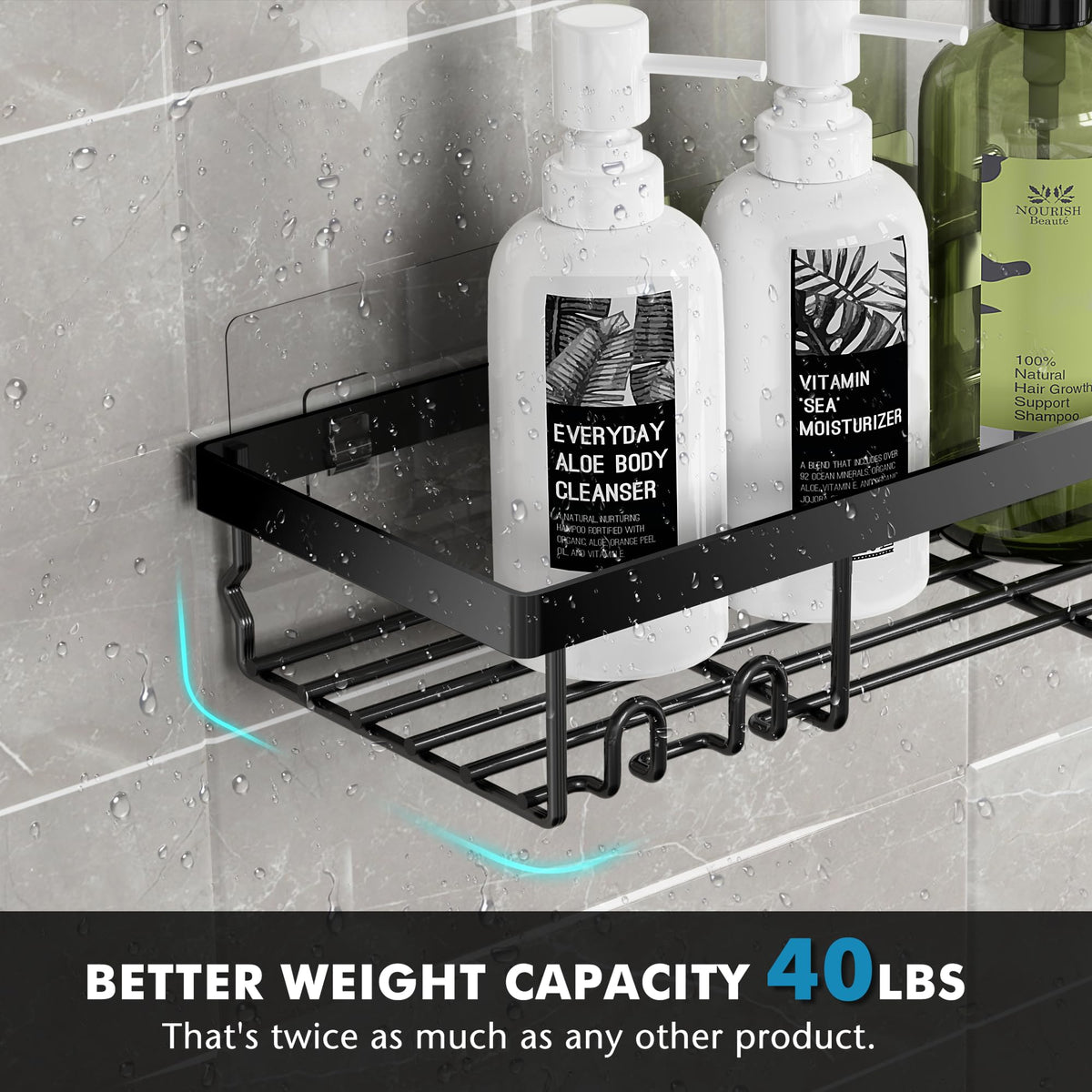 Moforoco Self-Adhesive Shower Caddy Shelf, Black