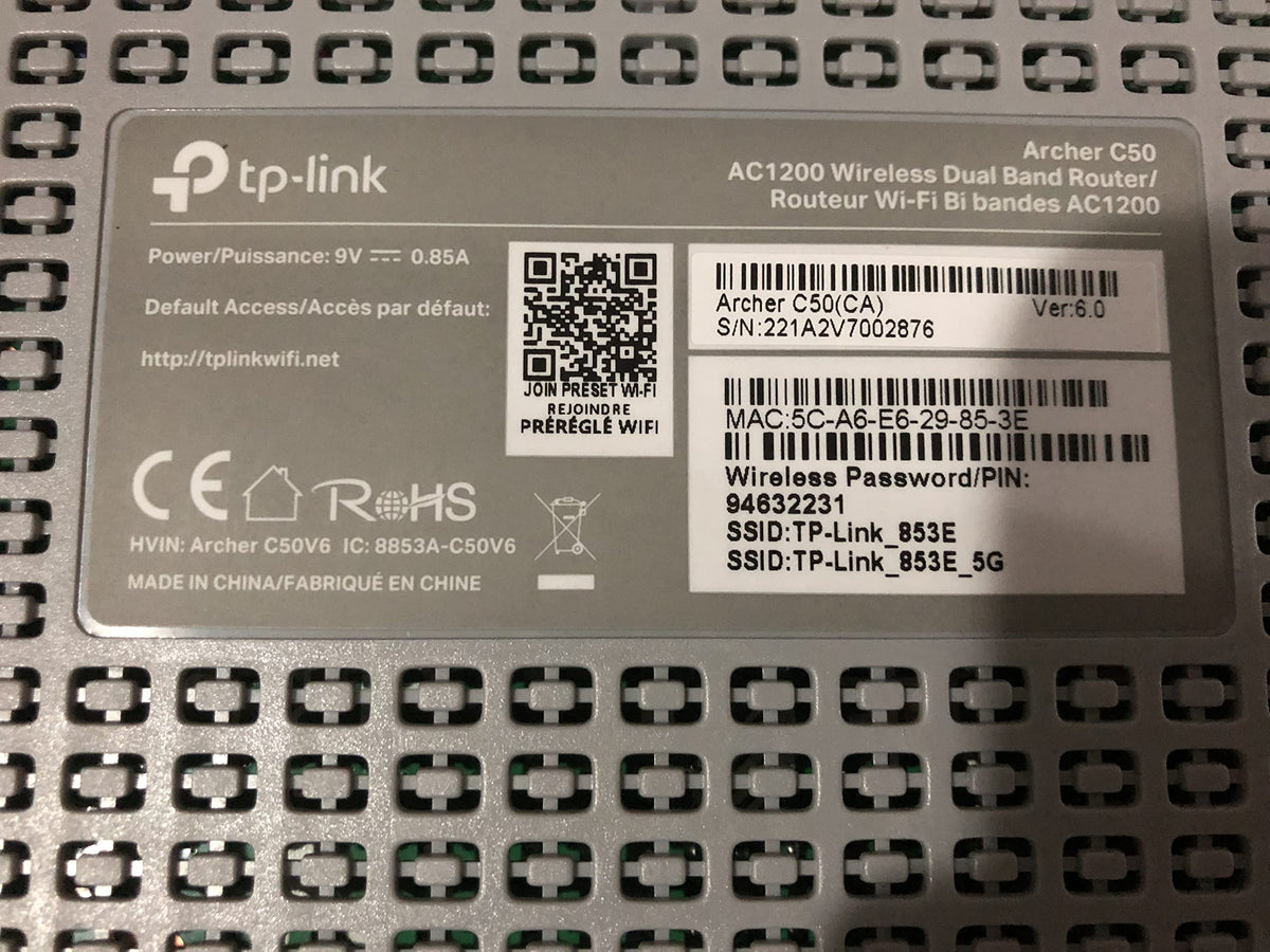 TP-Link AC1200 WiFi Router, Dual Band, Archer C50