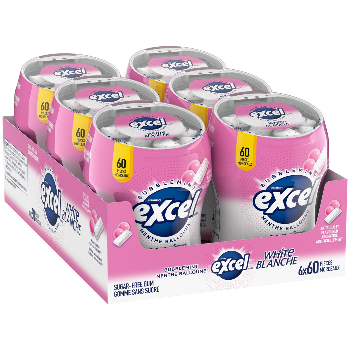 Excel White Bubblemint Sugar-Free Gum, 60 Pieces, 6 Bottles