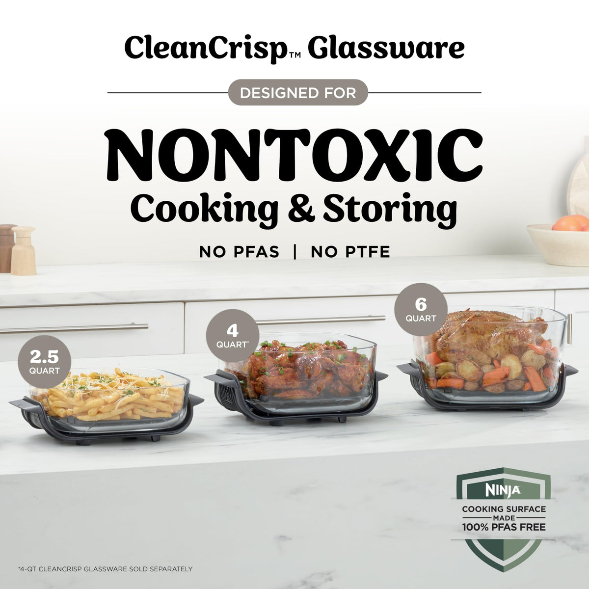 Ninja Crispi Pro 6-in-1 Glass Air Fryer, Bone, AS101CLG