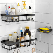 MOFOROCO Adhesive Shower Caddy with Soap Holder, Black (3 Pack)