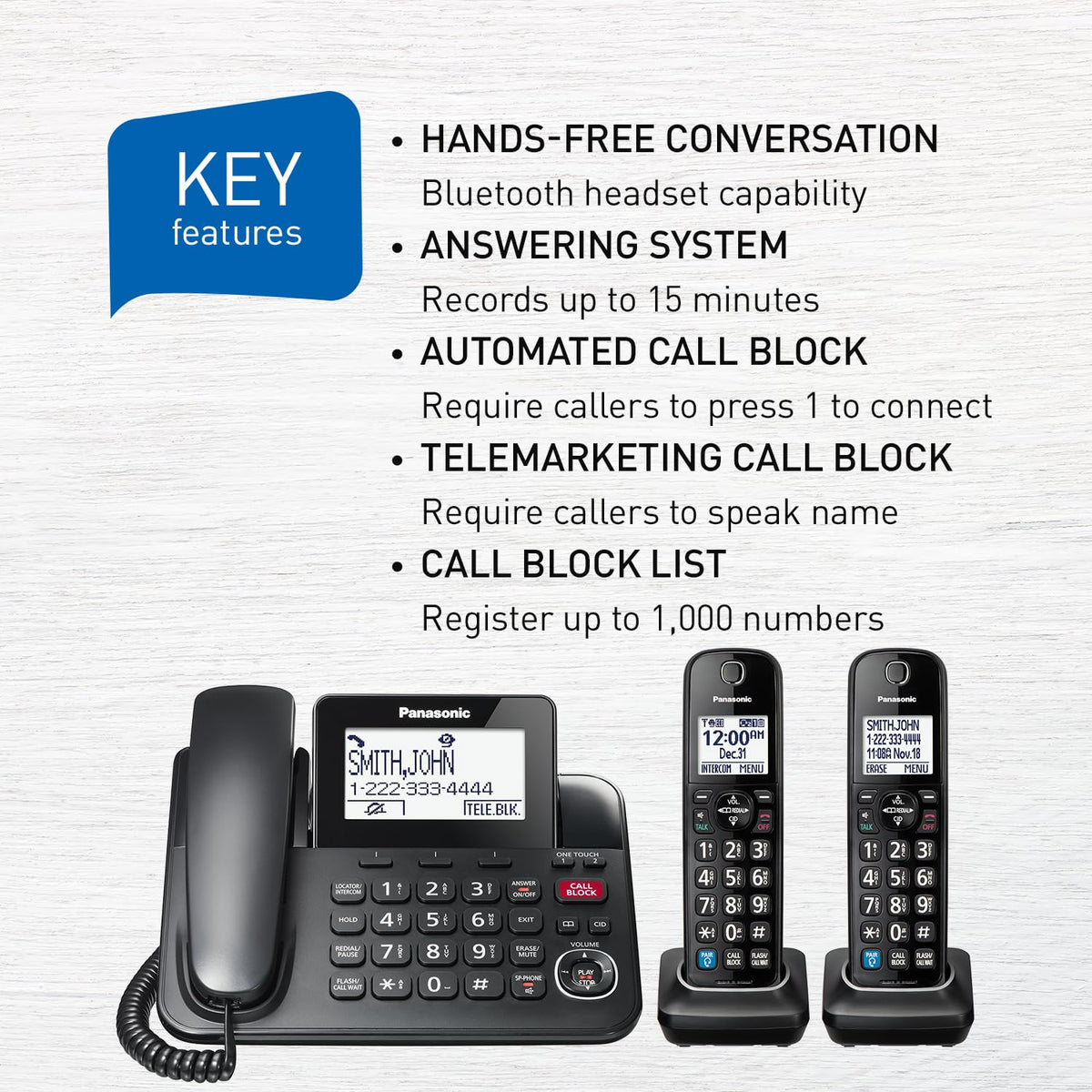Panasonic KXTGF892B Expandable Corded Phone System, 2 Handsets, Black