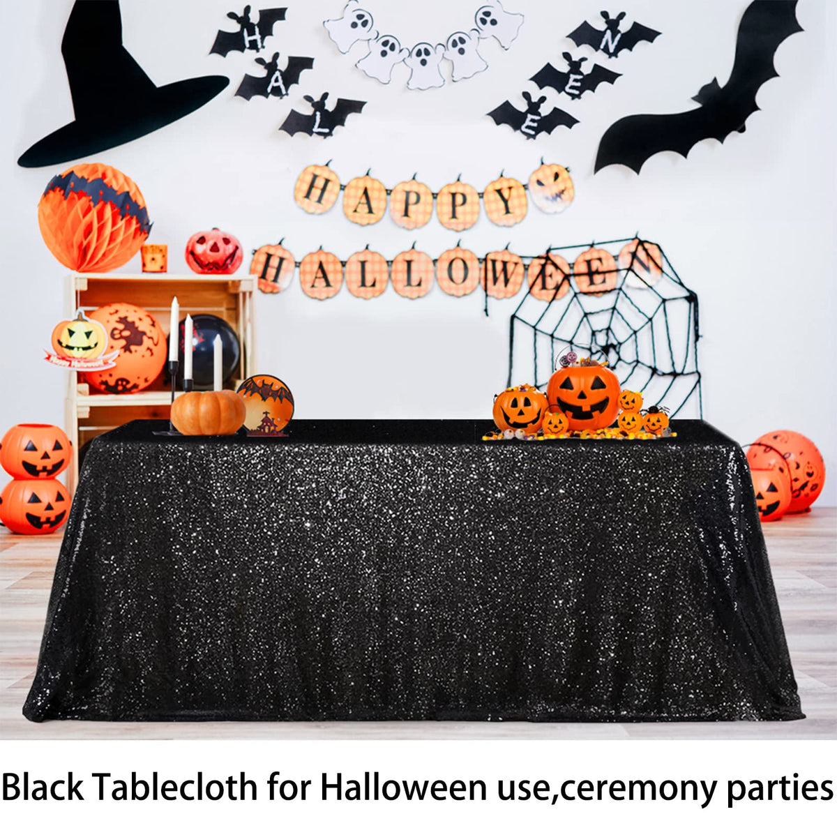 B-Cool Black Sequin Tablecloth, 60x102 Inch