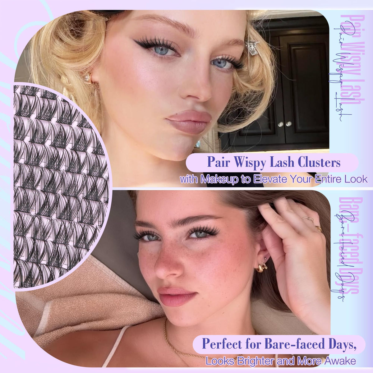 Newcally Wispy Lash Clusters Kit, C Curl, 10-16 mm