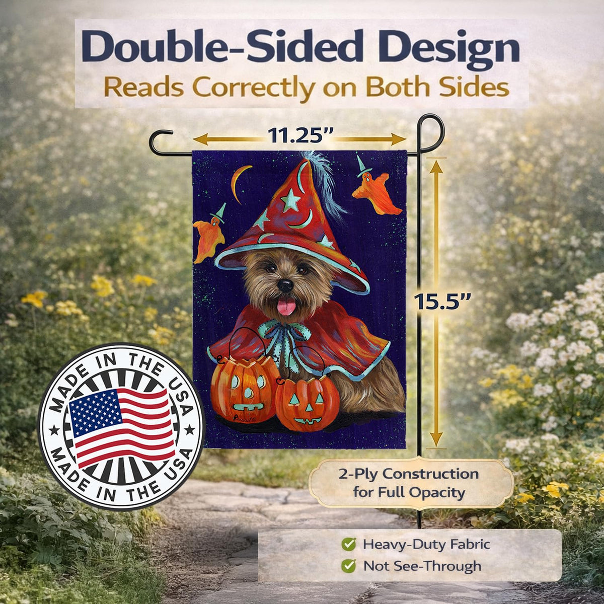 Caroline's Treasures PPP3061GF Cairn Terrier Halloween Witch Garden Outdoor-Flags