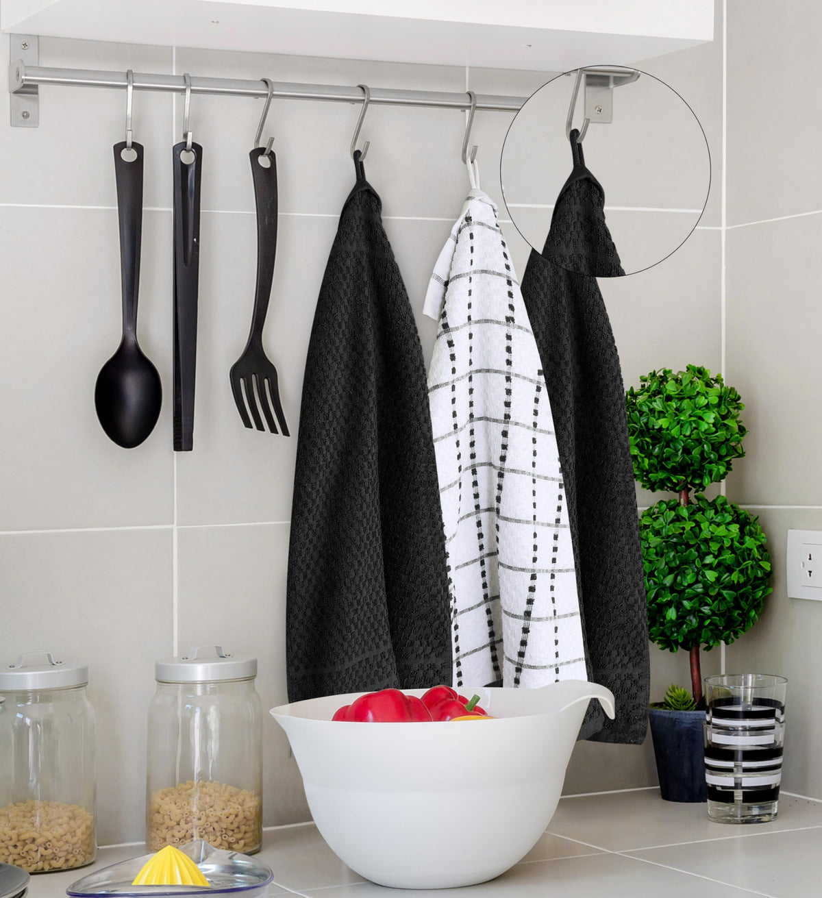 Utopia Towels Kitchen Towels, 12 Pack, 15 by 25 Inches, Black
