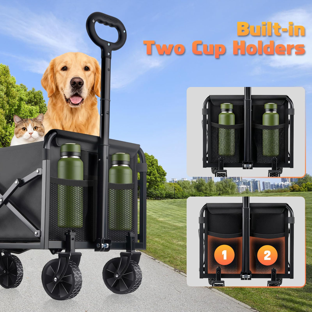 Collapsible Folding Wagon Cart, 220 lb Capacity, Black