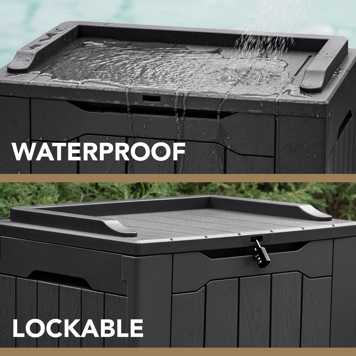Devoko 30 Gallon Resin Deck Box, Waterproof Outdoor Storage