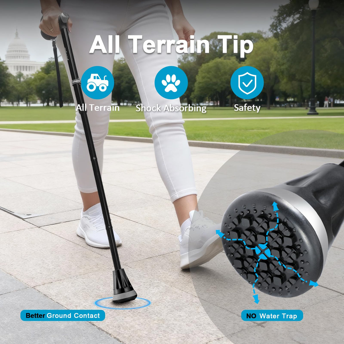Rehand Foldable Adjustable Walking Cane with Travel Bag, Natural Black