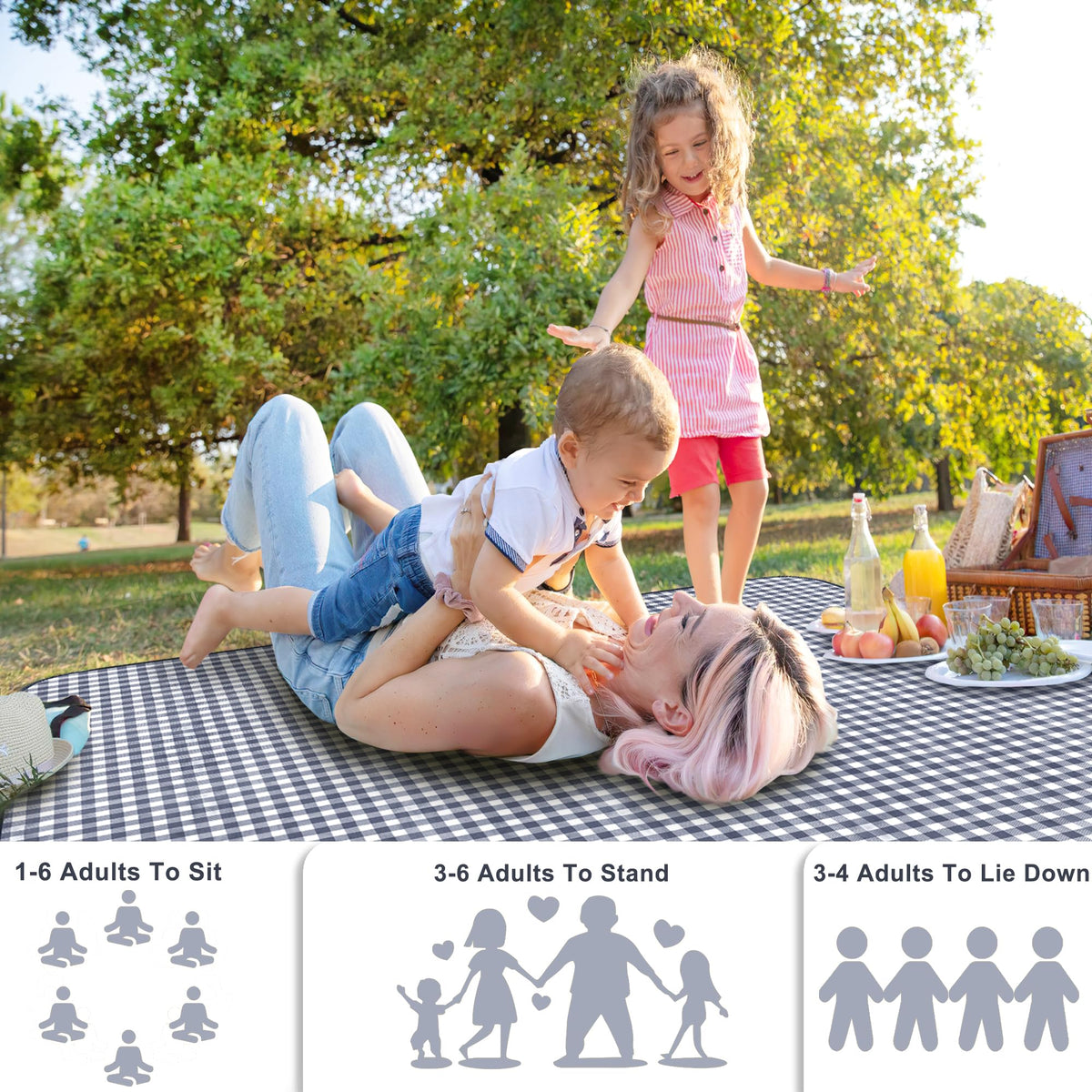 SAMSIER Waterproof Picnic Blanket, 80 x 80 in, Navy Blue