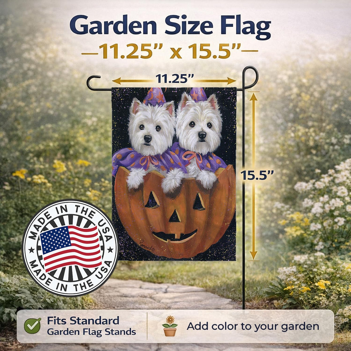 Caroline's Treasures PPP3205GF Westie Halloween Pumpkin Ride Flag Garden Size